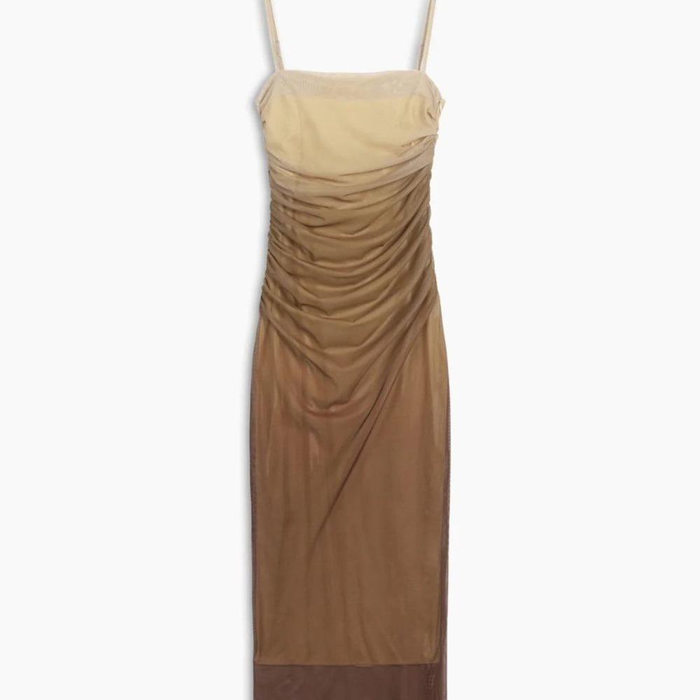 NWT REVOLVE & ANTHROPOLOGIE lovers COMMENSE latte ombre mesh Dress L